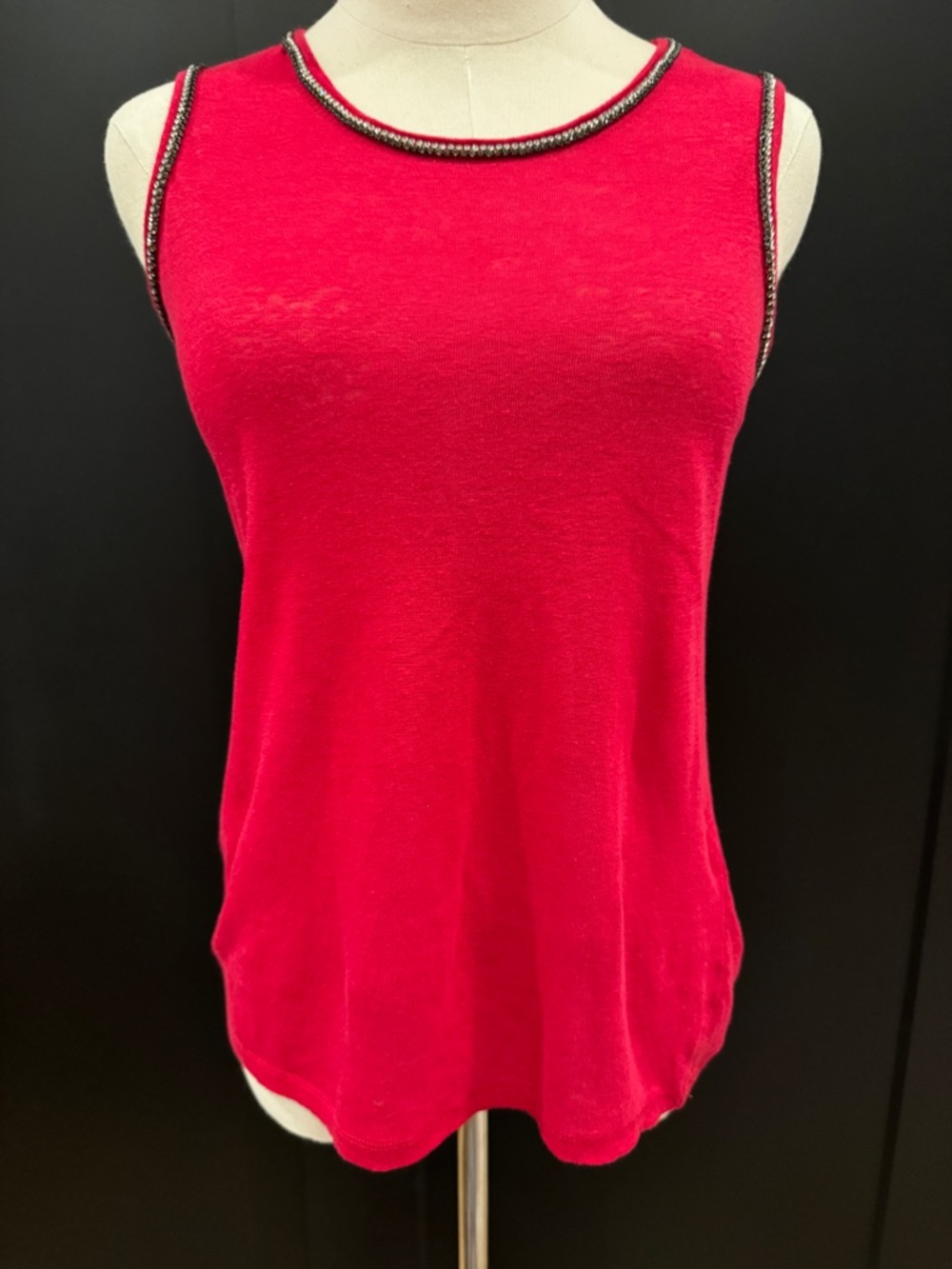 Maje Red Linen Tank with black and diamond Rhinestone Detailing Size: 2/Medium